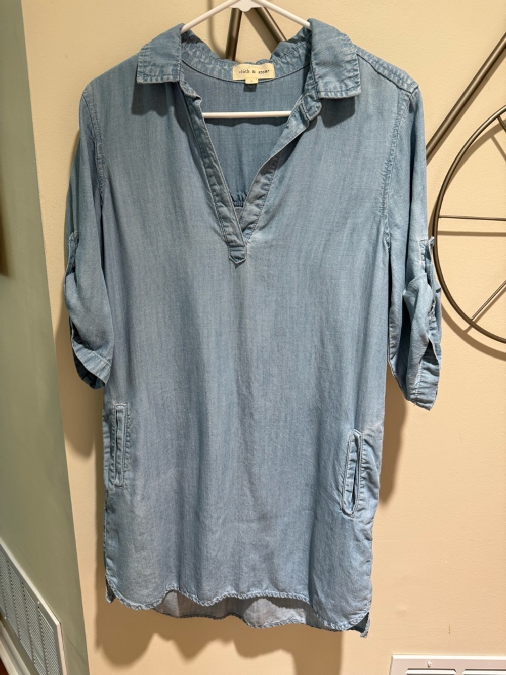 Cloth & Stone Light Wash Chambray Tunic Dress Anthropologie Size S Summer Casual